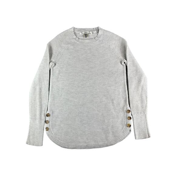Max Studio Sweater Womens Small White Ivory Long Sleeve Button Accent Cut Comfy - Picture 1 of 9